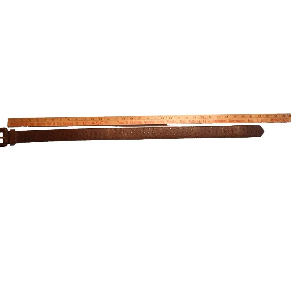 Accessories by Pearl Genuine Leather Belt Faux Ostrich Brown Size Medium 26-30